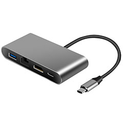 USB Type-C átalakító adapter, grafit - 4in1 (RJ45, USB 3.0, HDMI 1.4, PD)