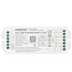 PW5 5-in-1 Group Control csoport (zóna) WiFi Smart vezérlő többféle (egyszínű, WW+CW, RGB, RGBW, RGB+CCT) LED szalaghoz, 20A
