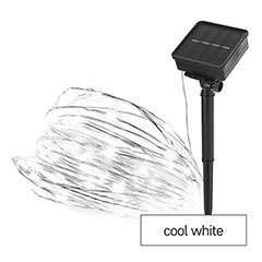 Napelemes LED fényfüzér, kültéri - hideg fehér (12 méter, 2.4 Watt), időzítővel