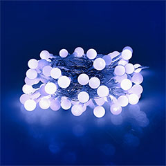 Mini gömb kültéri LED karácsonyi fényfüzér, (10m/100 LED) extra hideg fehér, 8 világítási mód
