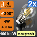 LED lámpa E27 (4W/300°) izzószálas, üveg, R45, m. f. (2 db)