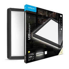LED mennyezeti lámpa fekete kerettel, dekor háttérfénnyel, négyzet alakú (22W, 3000 lm, 4000K)