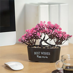 Műnövény dekoráció - bonsai, rózsaszín (19x13cm)