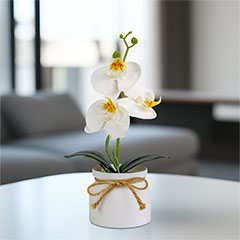 Műnövény dekoráció - cserepes orchidea, fehér (20x9cm)