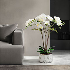 Műnövény dekoráció - cserepes orchidea, fehér (58 cm)