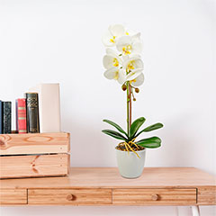 Műnövény dekoráció - cserepes orchidea, fehér (48 cm)