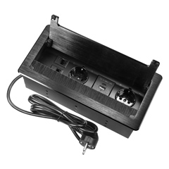 Süllyeszthető elosztó asztalba, kábelkivezetővel (2-es, USB-A+USB-C, 2 db RJ45) szálcsiszolt, fekete