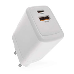USB töltő, hálózati adapter - USB + USB-C, gyorstöltéssel 45W (5-20V/3-1.5A) - Fehér