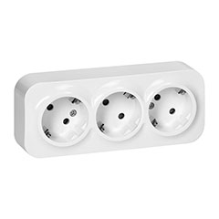 Földelt dugalj (2P+F), 3-as, falon kívüli, (16A/230V), IP20, fehér