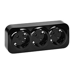Földelt dugalj (2P+F), 3-as, falon kívüli, (16A/230V), IP20, fekete