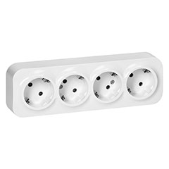 Földelt dugalj (2P+F), 4-es, falon kívüli, (16A/230V), IP20, fehér