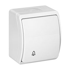 Nyomógomb, csengőjellel, falon kívüli (10A/230V), IP44, fehér