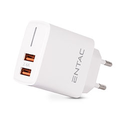 USB töltő, hálózati adapter 2x USB-A (5V/2.4A) - Fehér