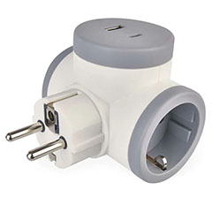 Fali elosztó 2-es + 1 USB + 1 USB-C, fehér, T elosztó
