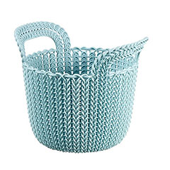 Knit kötött hatású kerek kosár (XS) - Kék
