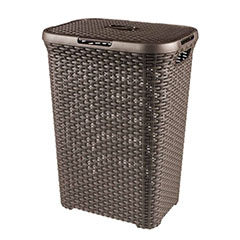 STYLE Rattan hatású műanyag szennyestartó kosár (60L) - Barna