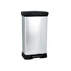 Szögletes pedálos szemetes, belső kosárral (50L) - Ezüst színű műanyag kuka