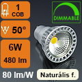 LED lámpa GU10 (COB LED/6W/50°) meleg Dimmelhető