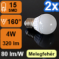 LED lámpa E27 (SMD 5050x15/4W/160°) meleg fehér (2 db)