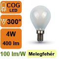 LED lámpa E14 Filament (4W/300°) Kisgömb - meleg fehér