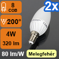 LED lámpa E14 (COB LED/4W/200°) meleg fehér (2 db)