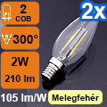 LED lámpa E14 (2W/300°) izzószálas, üveg, meleg feh. (2 db)