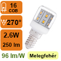 LED lámpa E14 (COB2835x16/2.6W/270°) meleg fehér opál