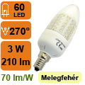 Végkiárusítás: LED lámpa E14 (60 LED) 3W meleg