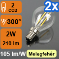 LED lámpa E14 (2W/300°) izzószálas, üveg, meleg f.  (2 db)