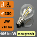 LED lámpa E14 Filament (2W/300°) Kisgömb - meleg fehér