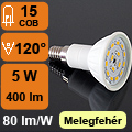 LED lámpa E14 (COB5630x15/5W/120°) meleg fehér