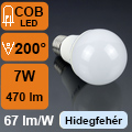 LED lámpa E27 (7Watt/200°) Körte - hideg fehér