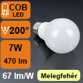 LED lámpa E27 (7Watt/200°) Körte - meleg fehér