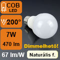 LED lámpa E27 (7W/200°) Körte - term. fehér DIM Kifutó!