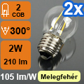 LED lámpa E27 (2W/300°) izzószálas, üveg, meleg feh. (2 db)