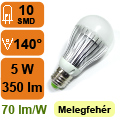 x.LED lámpa E27 (SMD3535x10/5W/140°) meleg fehér
