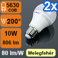 LED lámpa E27 (COB 5630/10W/200°) meleg fehér (2 db)