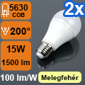 LED lámpa E27 (COB 5630/15W/200°) meleg fehér (2 db)