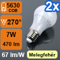 LED lámpa E27 (COB 5630/7W/270°) meleg fehér (2 db)