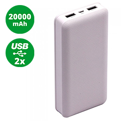 PowerBank külső akkumulátor nagy kapacitású XL (2xUSB) fehér -20000 mAh