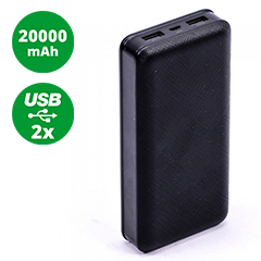 PowerBank külső akkumulátor nagy kapacitású XL (2xUSB) fekete -20000 mAh