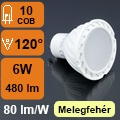 LED lámpa MR16 (COB2835x10/6W/120°) meleg fehér