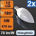 LED lámpa E14 (COB LED/6W/180°) hideg fehér (2 db)