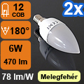 LED lámpa E14 (COB LED/6W/180°) meleg fehér (2 db)