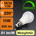 LED lámpa E27 (10W/200°) Körte - meleg fehér DIM