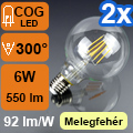 LED lámpa E27 (6W/300°) izzószálas, melegf. G95 COG (2 db)