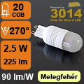 LED lámpa G9 (COB 3014x20/2.5W/270°) meleg fehér Mini!