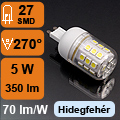 LED lámpa G9 (SMD5050x27/5W/270°) hideg fehér Búra!