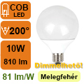 LED lámpa E27 (10W/200°) G95 - meleg fehér DIM
