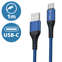 Gold törésgátlós USB - USB-C nejlon-szövetkábel (1 méter) kék - USB 2.0